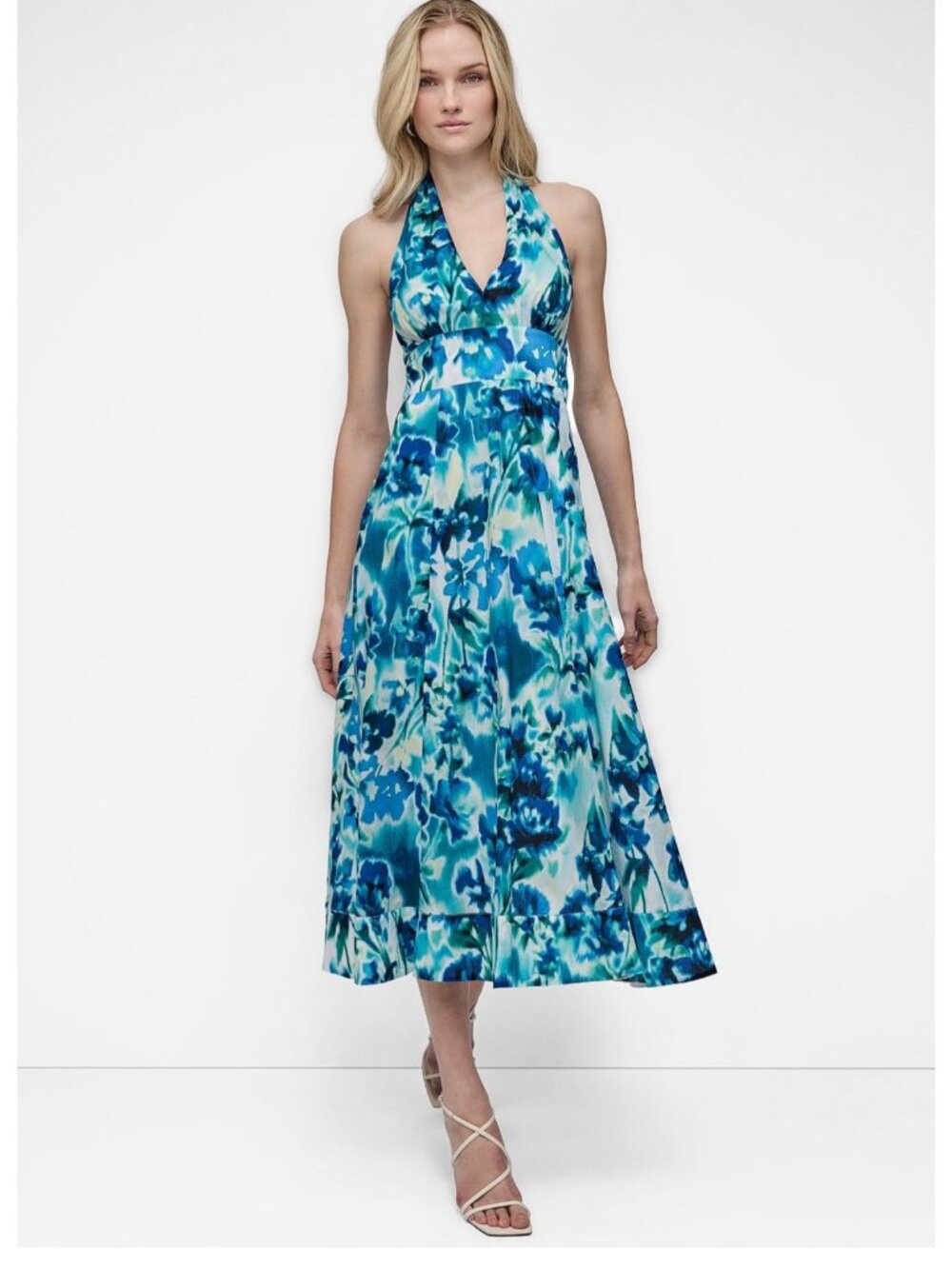 DKNY Blue & Green Floral Halter Maxi Dress Size 10 MSRP $149